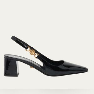 Versace Slingback Pump ‘95 Black Patent Medusa Block Heel NEW NWT in box